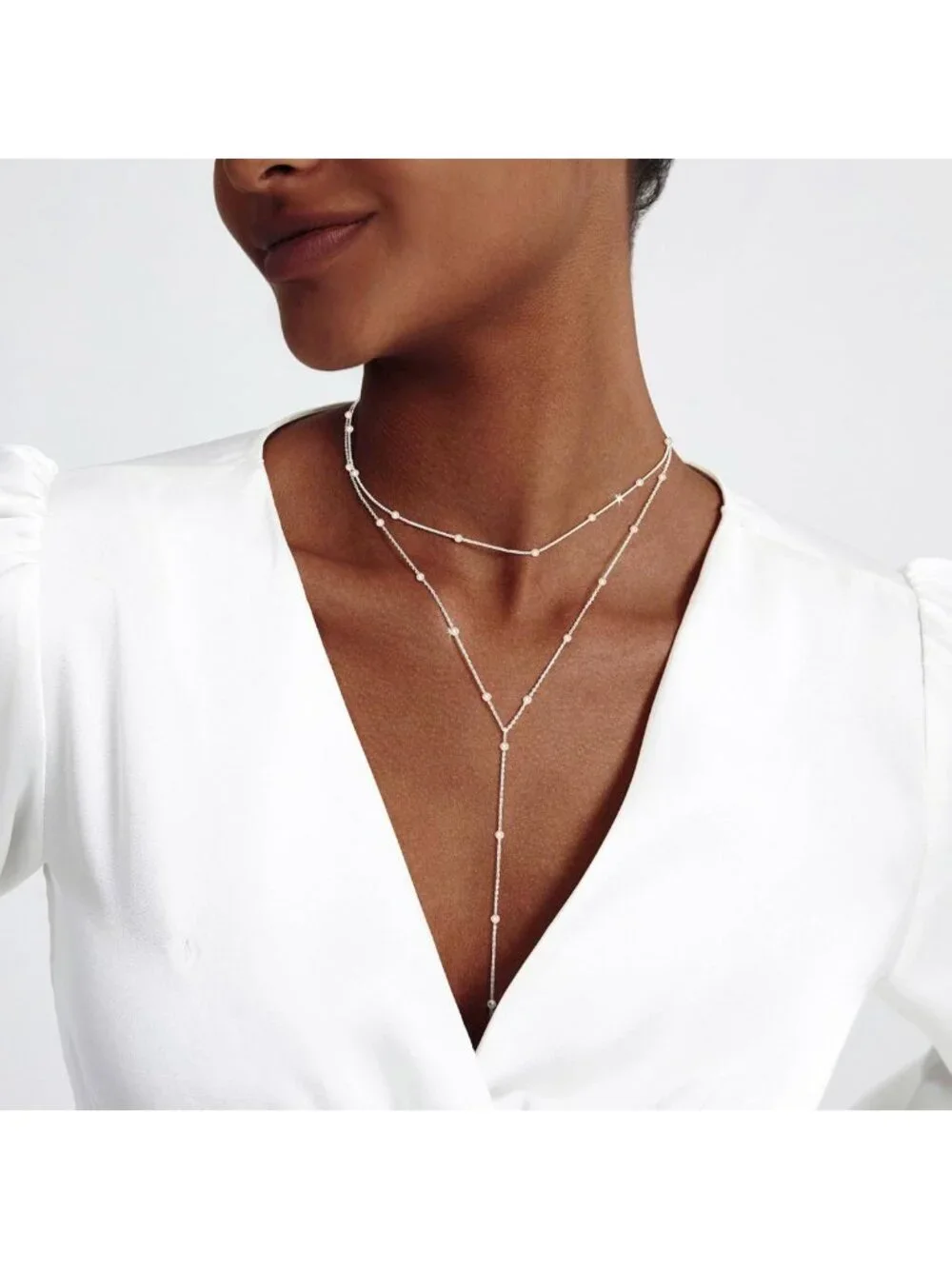 Dainty Layered Gold Pearl Necklace Set, Choker & Earrings, Trendy Wedding